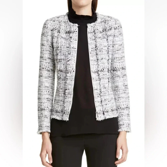 Lafayette 148 Noelle Tweed Boucle Jacket Black White Sz 6 - Picture 1 of 9